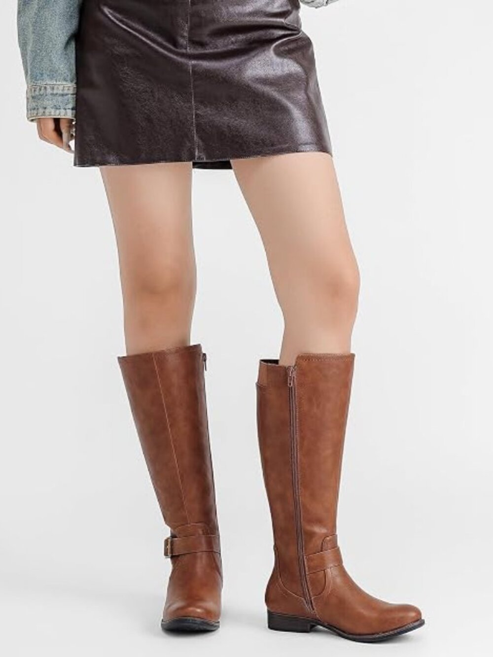 Maple Brown Suede Slouchy Knee High Riding Boots Side Zipper Comfort